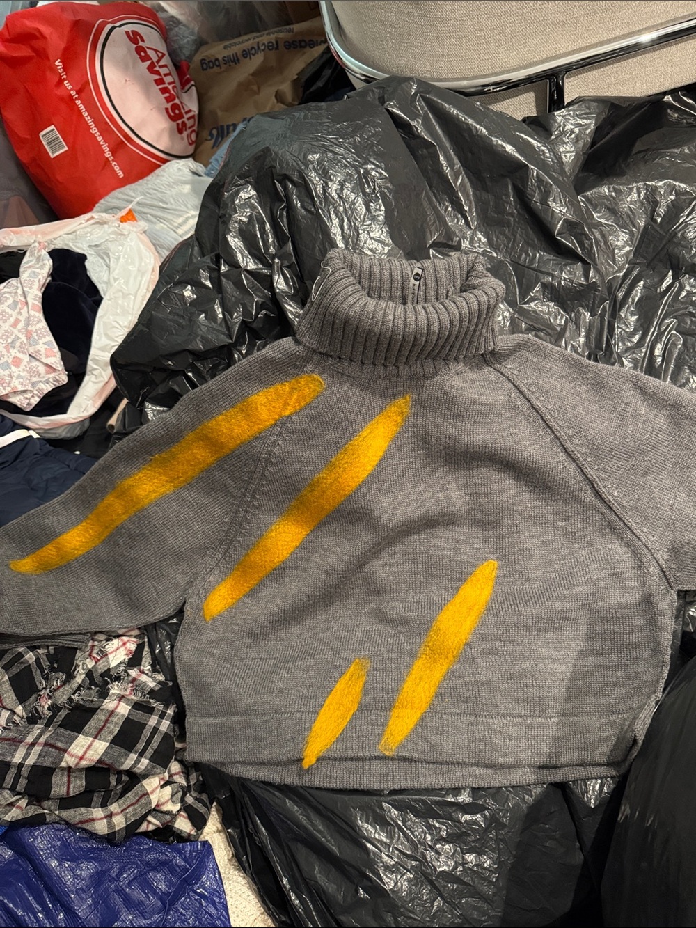 Gray Turtleneck Sweater with Yellow Accent